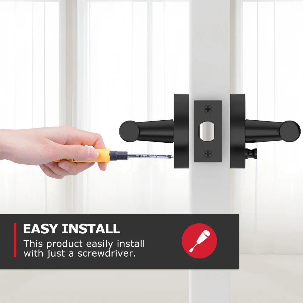 Viladepot Privacy Door Handle Knurled Handle Lever Matte Black Bedroom Bathroom Passage Door Lock Reversible Keyless