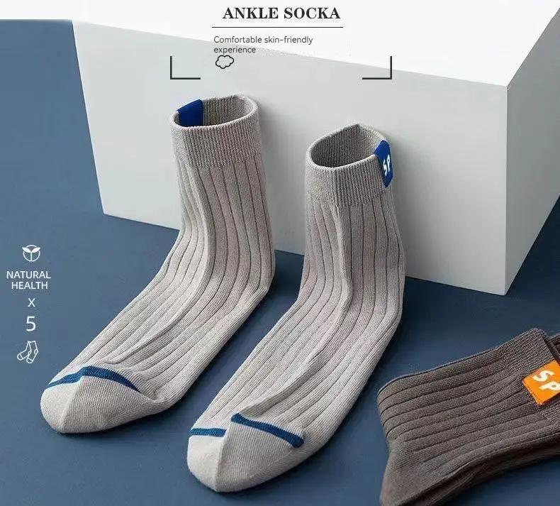 5 Paar Herrensocken, mittelhohe Socken, warme Socken, lange, schweißabsorbierende, atmungsaktive Socken, trendige, vielseitige Herbst- und Wintersportsocken – Detail 10
