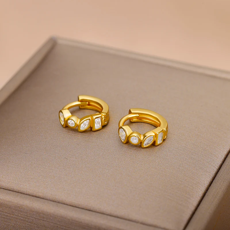 Zircon Waterdrop Earrings Minimalist Stainless Steel Gold Plated
