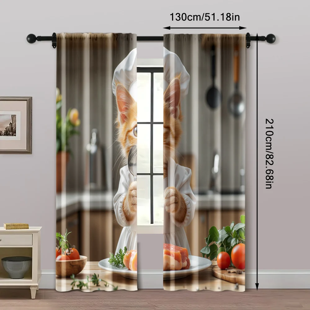 2pcs, Curtains Digital Printed Cat Chef Theme Durable Polyester (without rod) Decorations Outdoor Ldeal for Bedroom, Living 5