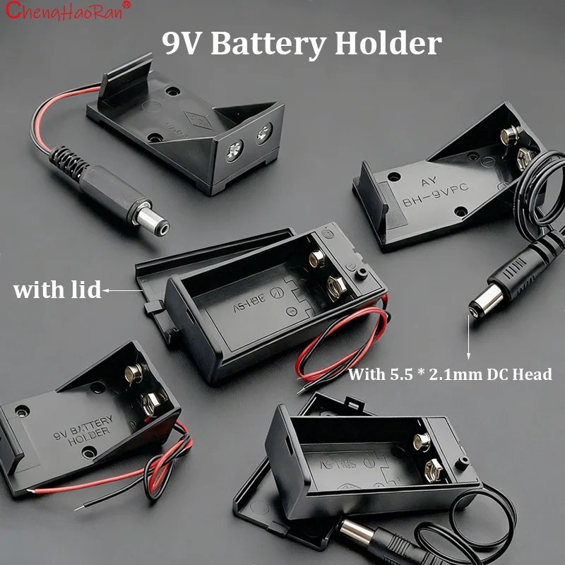 5개입 9V 사각 배터리 박스 5.5 * 2.1mm DC 플러그 커버 및 리드 와이어 ..
