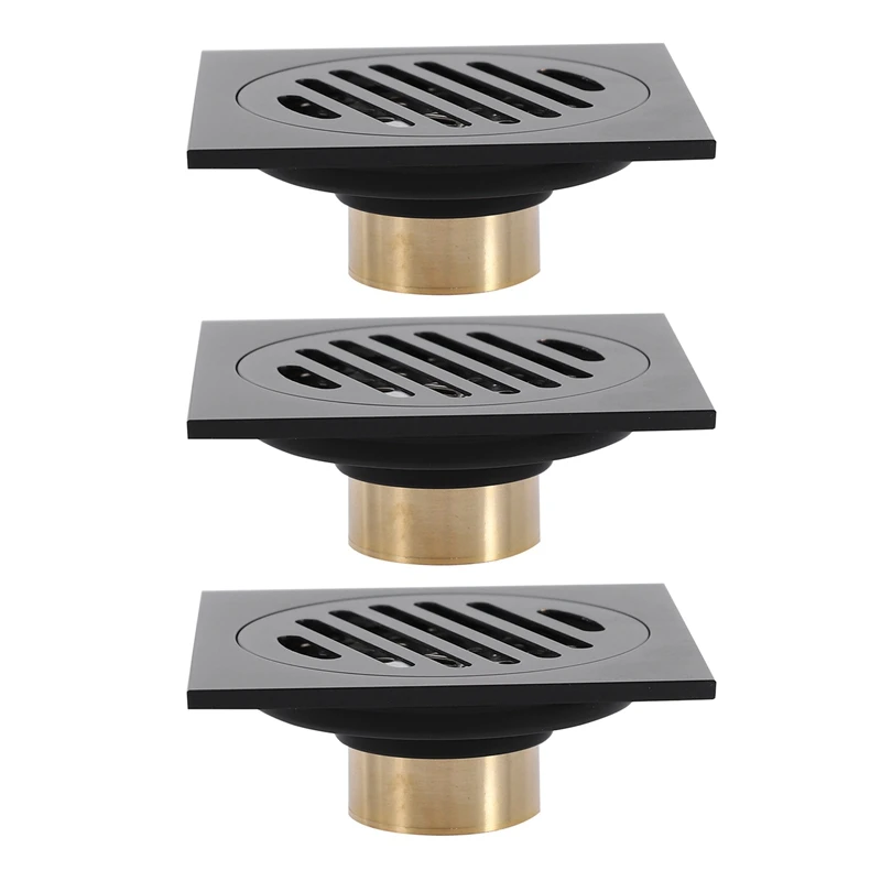 Fashion3x,4 Inch Square Shower Drain With Removable Cover Grate, Brass