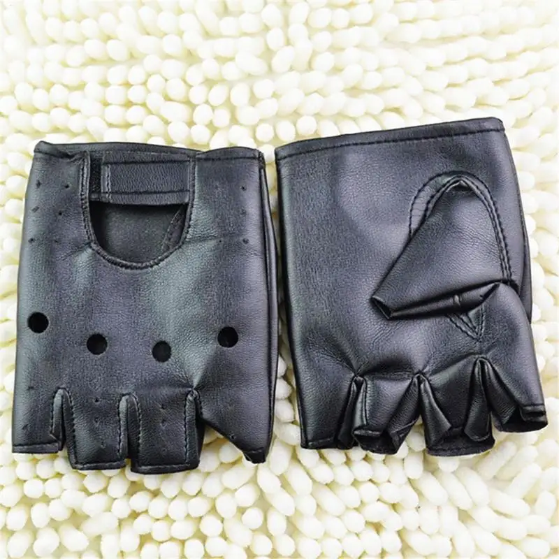 Black Fingerless Gloves PU Faux Leather Goth Cosplay Costume Punk Halloween Performance for Women