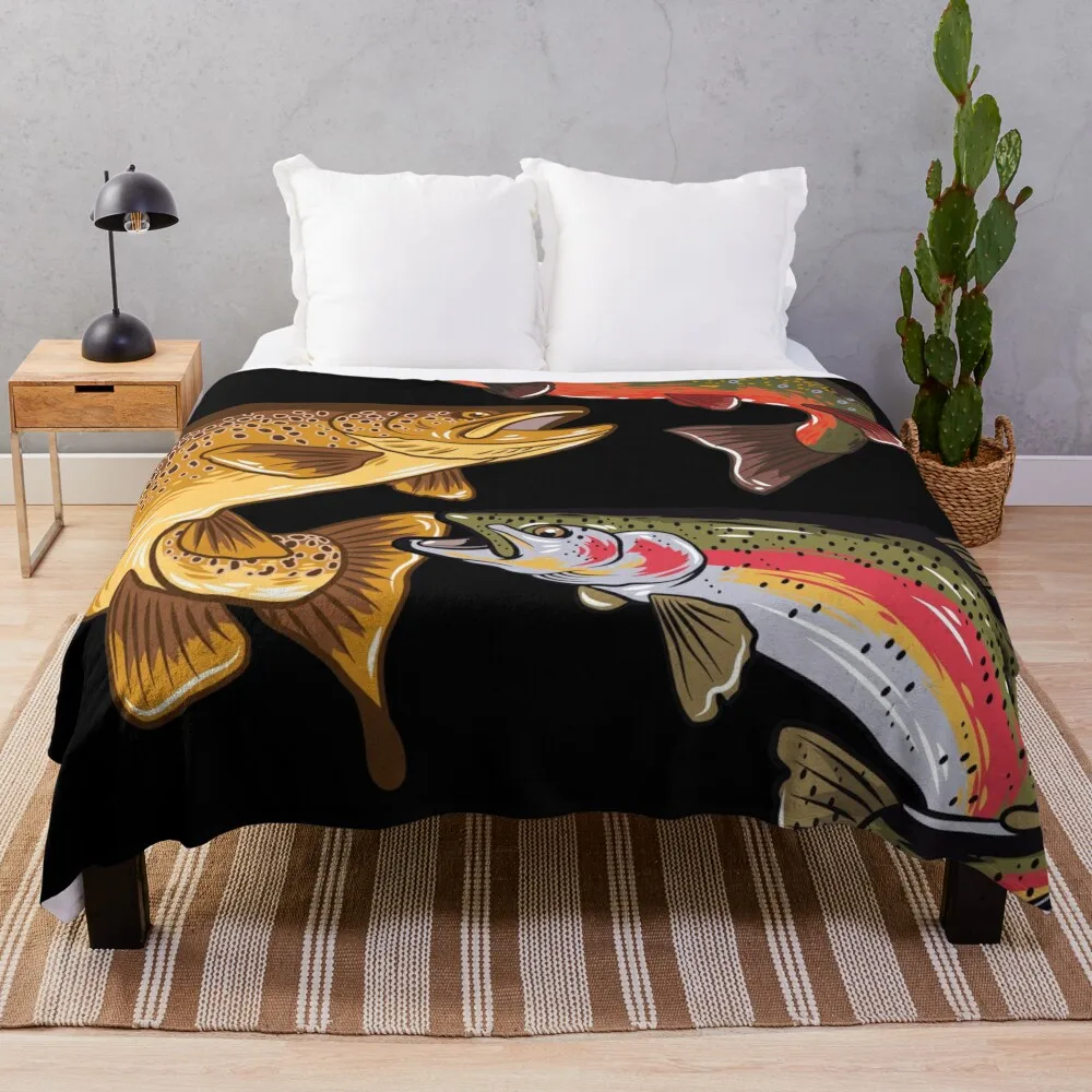 Fly Fishing Trout Tribute Throw Blanket Weighted Blanket Decorative