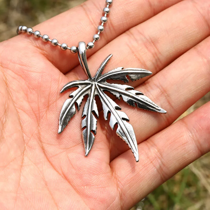 Stainless Steel hiphop punk maple Leaf tobacco leaf Pendant Chain
