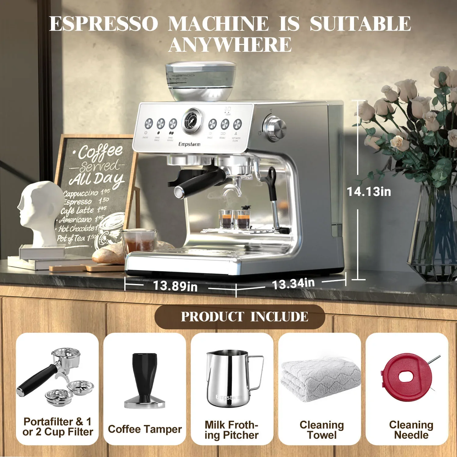 Empstorm portable electric coffee maker 20Bar Power Pressure Pump Manual smart italian espresso machine with grinder 5