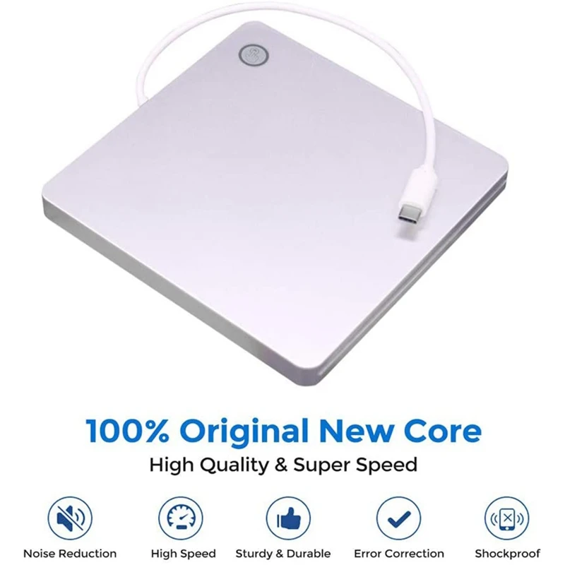 External USB C CD DVD Drive,Portable Type-C Smart Contact Button Slot-In CD DVD Burner Player Writer For Desktop(Silver)