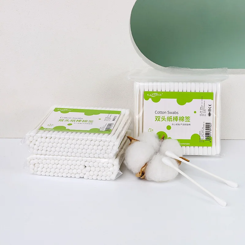 100pcs Double Head Cotton Swab Women Makeup Cotton Chlorine-Free Hypoallergenic Makeup Remover Disposable Swab