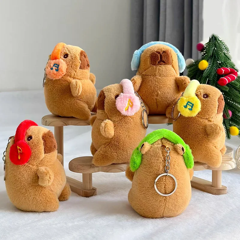 Cozy Capybara Plush with Headphones - Adorable Stuffed Animal Keychain & Bag Pendant Gift