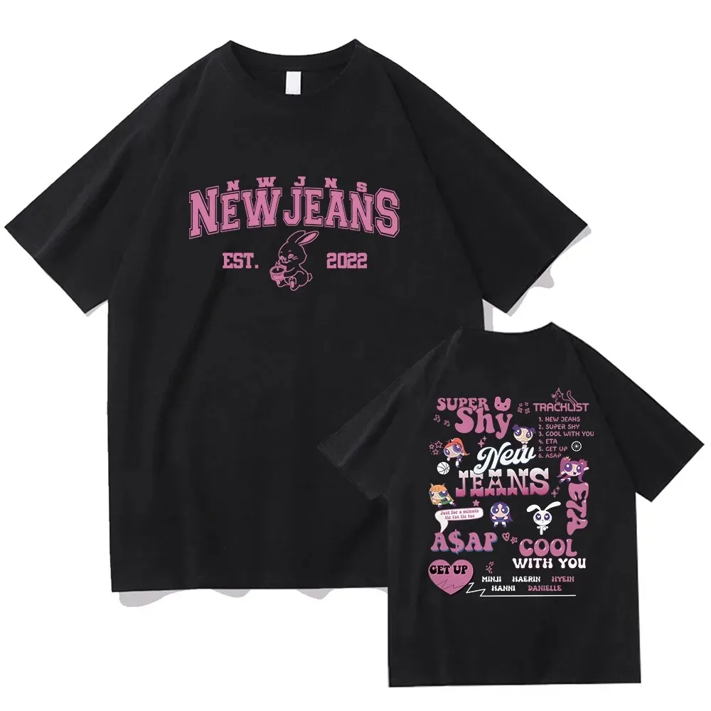 Kpop Band New-Jeans T-shirts Pink Bunnies Kawaii Printing Tee-shirt Women Men Tees Cotton High Quality Girls Tshirts Graphic Tee 2