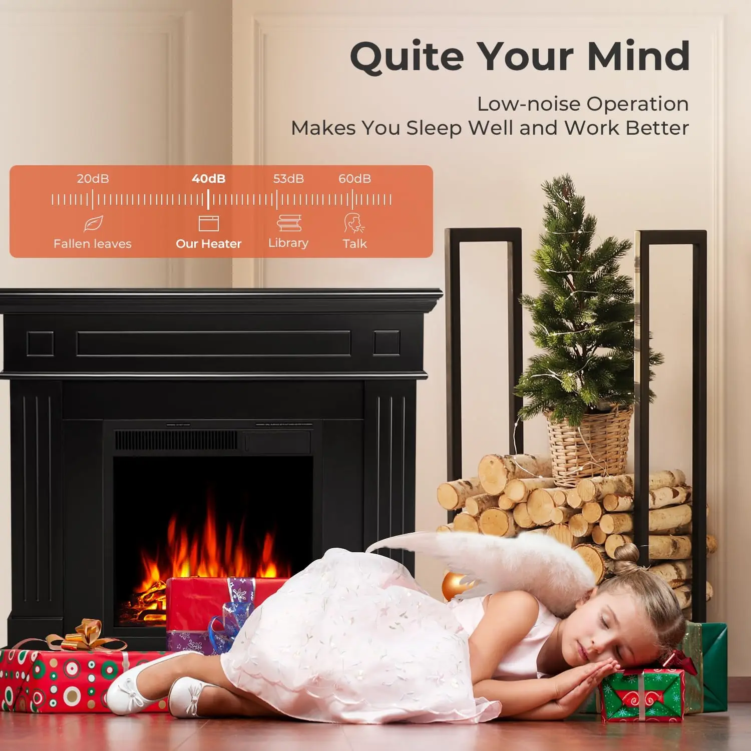 43” Corner Electric Fireplace Mantel Wooden Surround Firebox TV Stand with Freestanding Electric Fireplace Black 3
