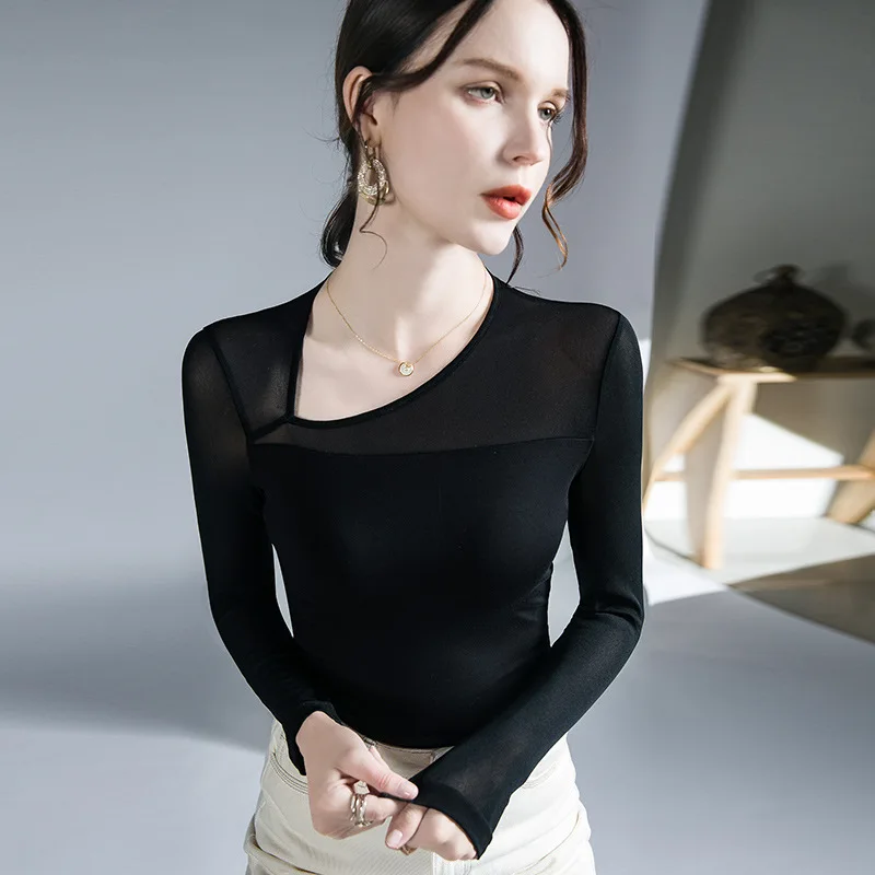 

High Quality 2024 Women Tops Elastic Force T-shirt Female Splice Clothing Winter Autumn Sexy Crop Top Clothes Casual Blouse Y2k