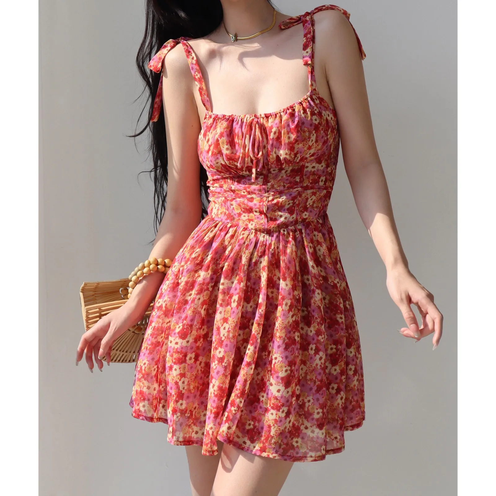 

Summer Strapless Pleated Women Dresses Female High Waist Spaghetti Strap Mini Dress Mujer Vestidos Dropshipping