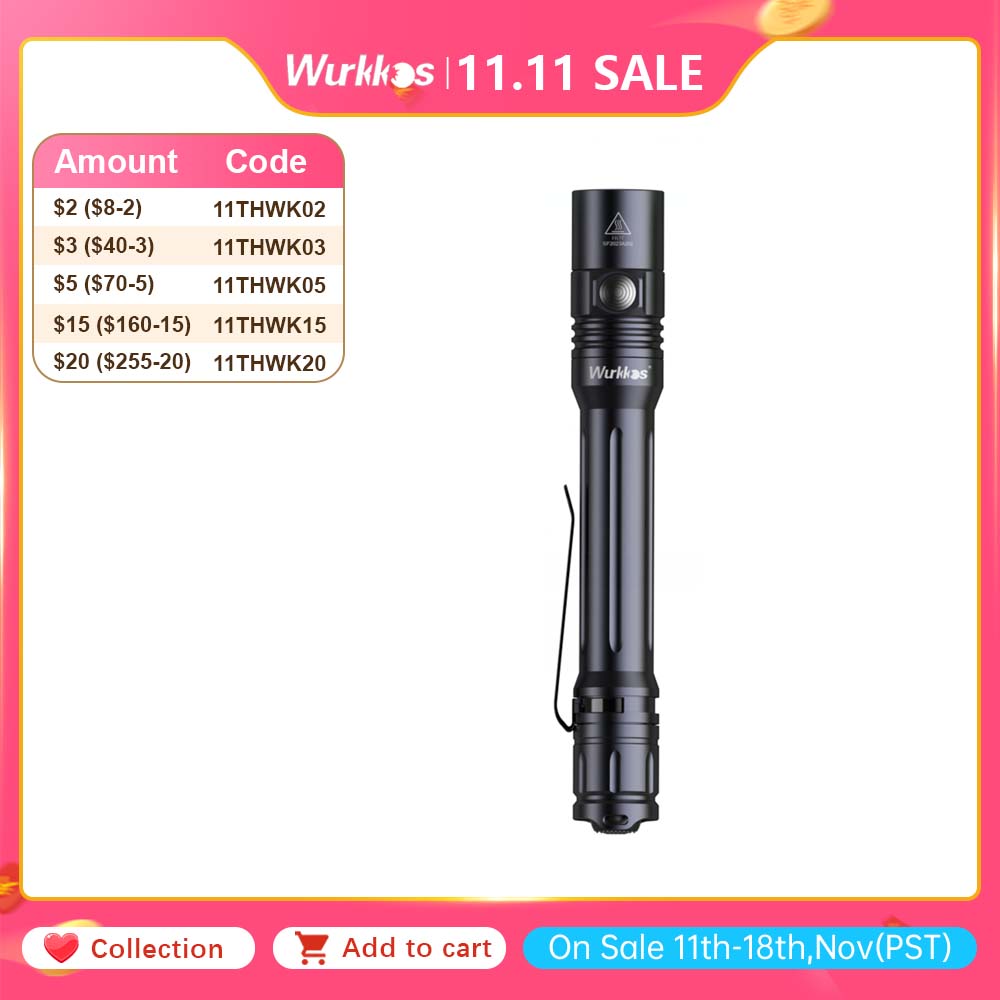 Wurkkos WK05 2*14500/AA Battery EDC Flashlight 900LM Pocket Mini Torch 519A LED Work Light IP68 Portable Pen Lamp Dual Switch