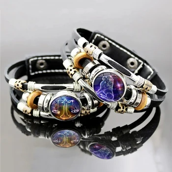 Zodiac Constellation Leather Snap Bracelet 1