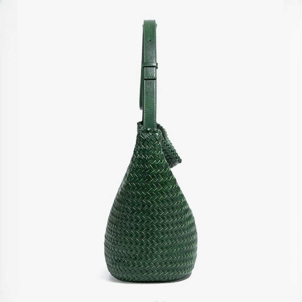 Borsa tote in tessuto per donna, piccole borse a secchiello intrecciate a mano, borsa a tracolla per pendolarismo e uso quotidiano - immagine 3