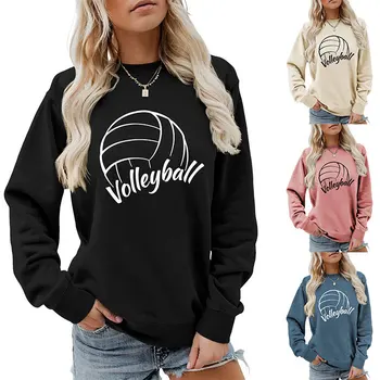 Autumn round neck casual T-shirt hoodie volleyball ball printing new loose long-sleeved ladies blouse with all fashion pullover