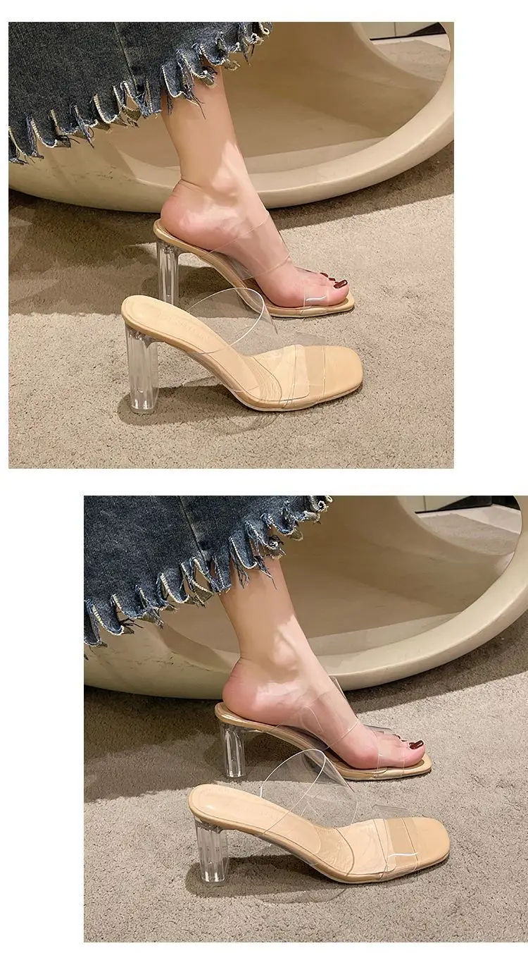 2024 neue Sommer transparente Sandalen, Damen mittlerer Absatz dick mit Wasser, 3,5 cm ~ 9cm hohe Absätze eine Linie mit Hausschuhen Damenschuhe – Detail 6