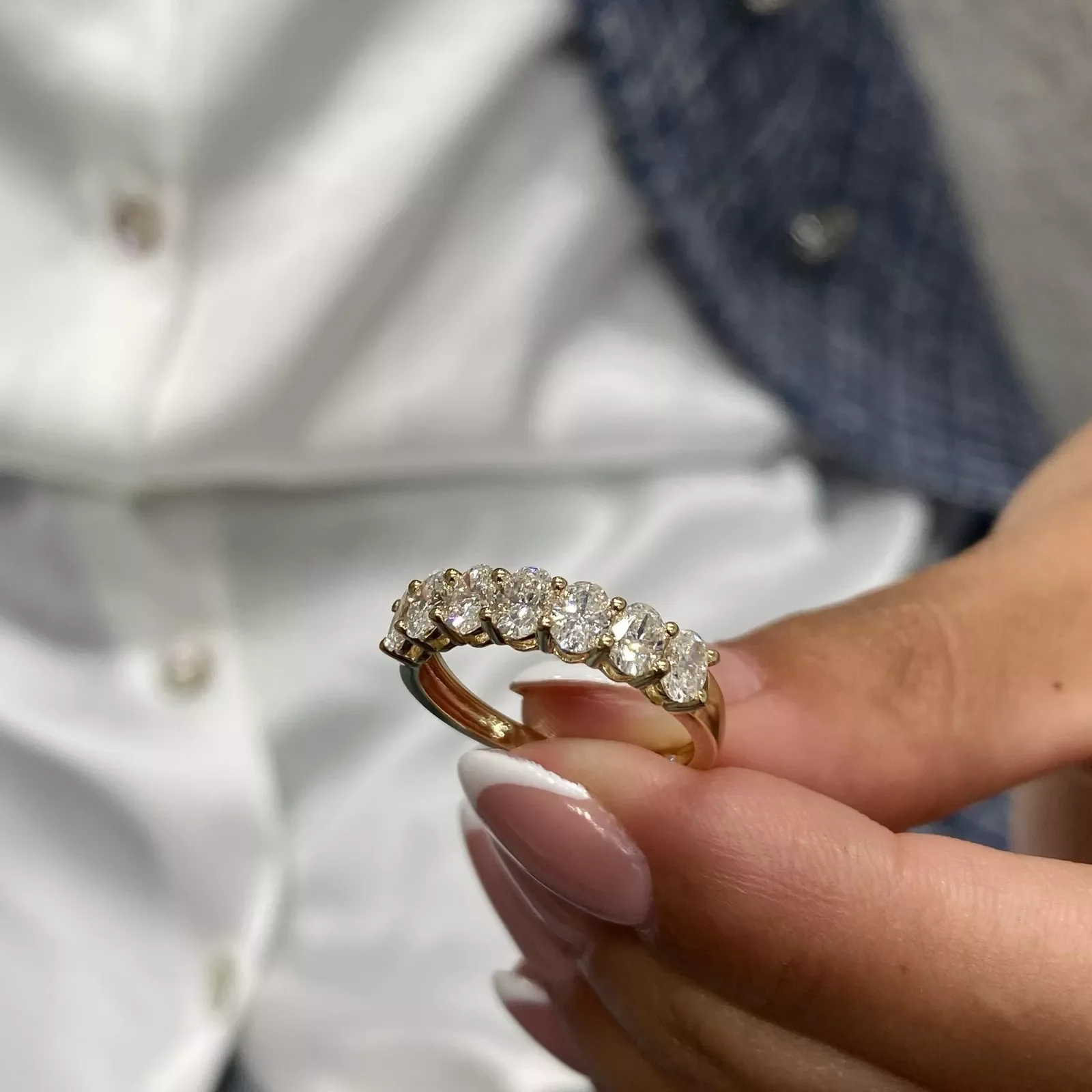 AEAW Ovaler CVD HPHT Lab Grown Diamond 7 Stones Ring 1,4 ctw DEF VS-VVS Platinum 950 Ehering für Frauen – Detail 6