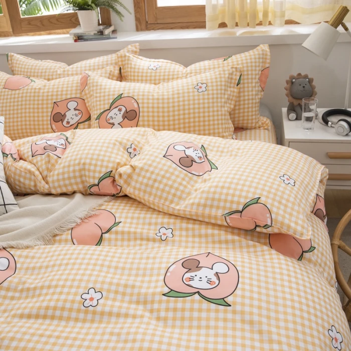 3/4pcs Kawaii Bedding Sets Cute Peach Bed Sheet Set With Pillow Cover For  Girl Bedding Set Twin Full Queen King Size Duvet Cover - Bedding Set -  AliExpress