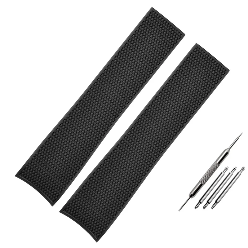 High Quality 21mm Silicone Rubber Watchband - Black, Blue, Green