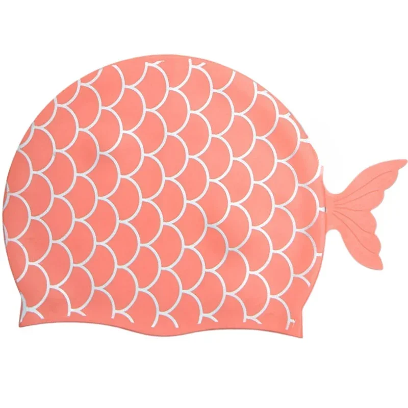Kids Swim Caps with Fish Tail Baby Waterproof Bathing Caps Children Cartoon Swimming Hat for Long Short Hair Kids Boys Girls 3