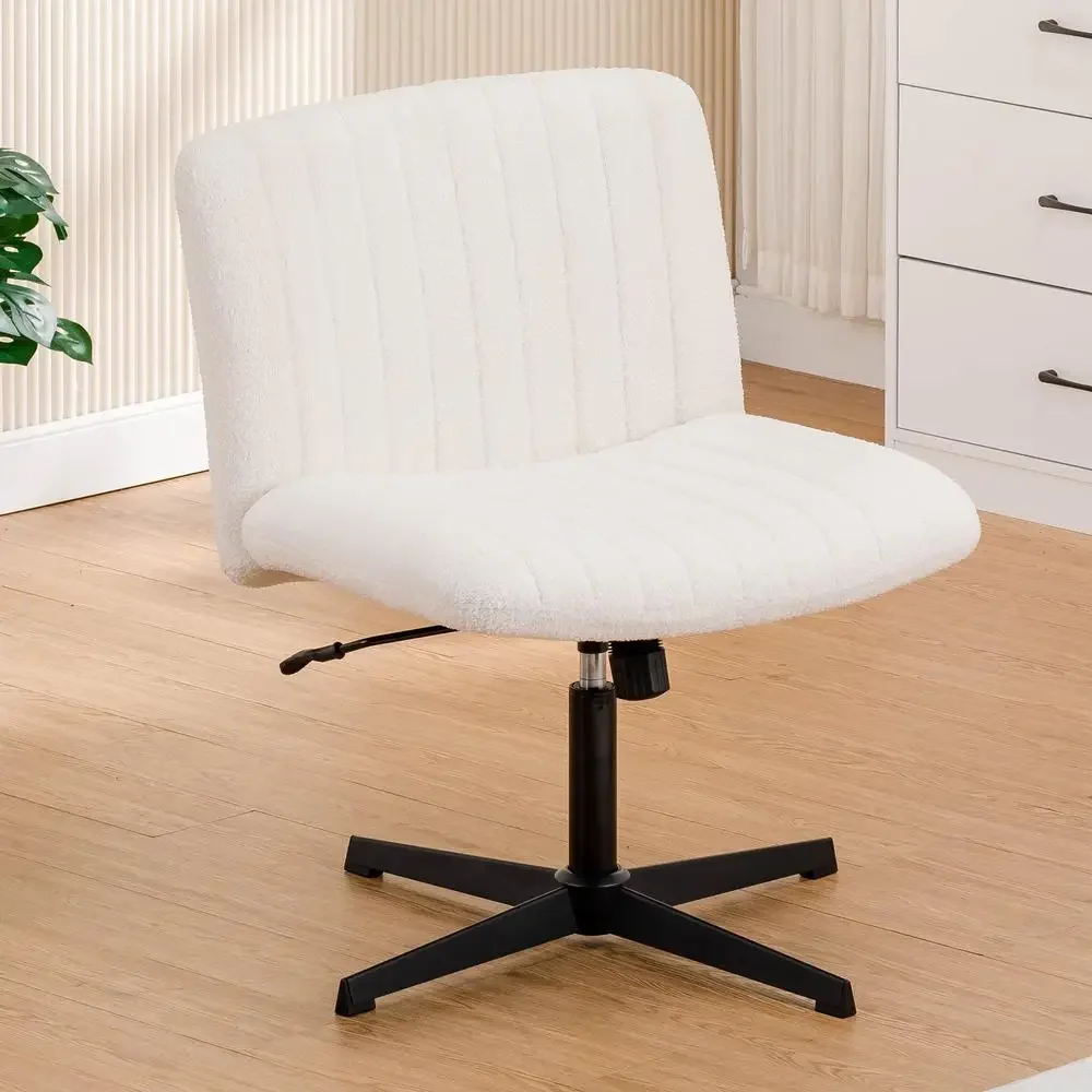 Wide Seat Channel Upholstered Office Chair White Boucle Modern Comfort Relaxation Glam Look Durable Metal Base Ergonomic Design 4