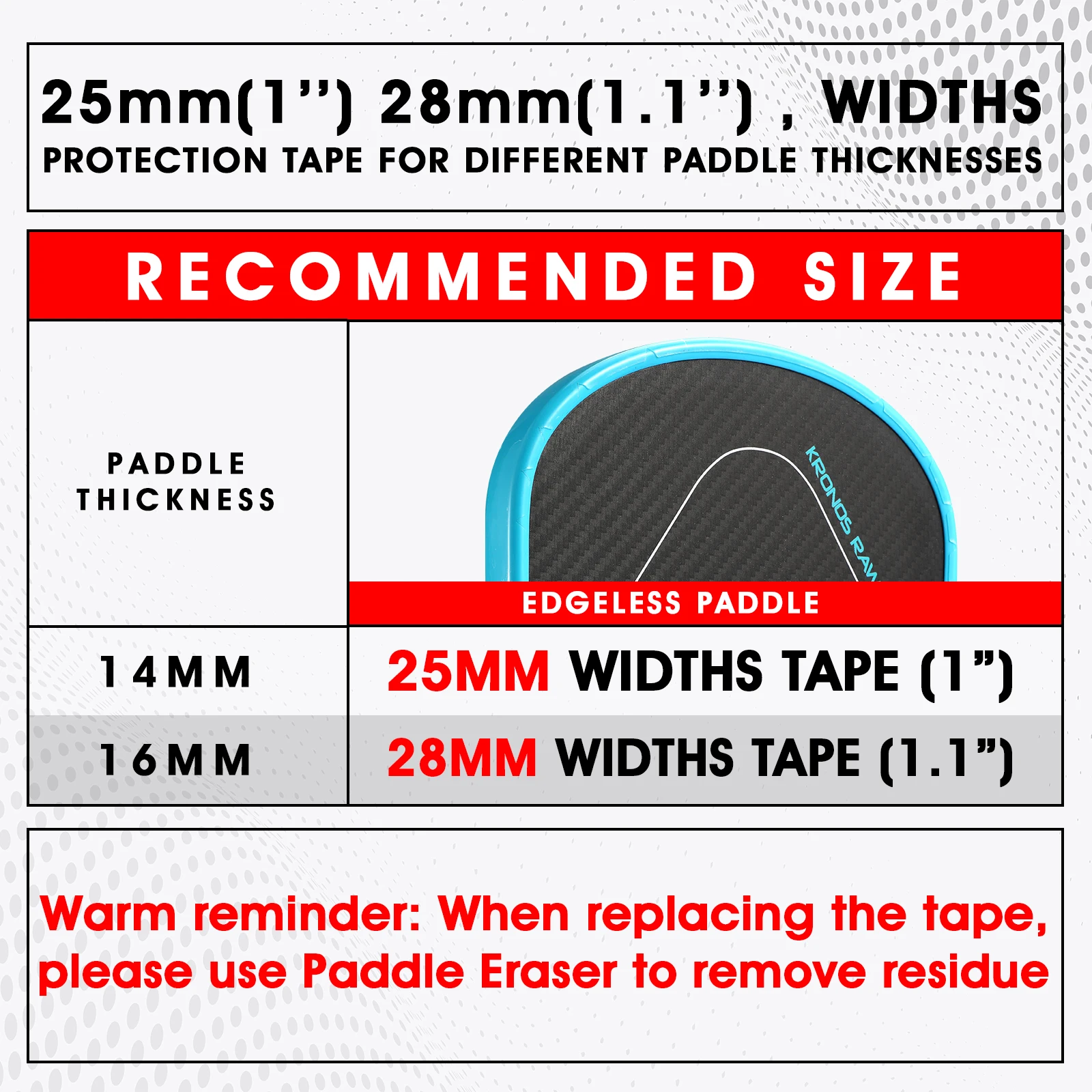 AMASPORT Pickleball Racket 25mm/28mm Protective Tape for 14mm/16mm Rackets-Clear-Pickleball Racket Edge Tape