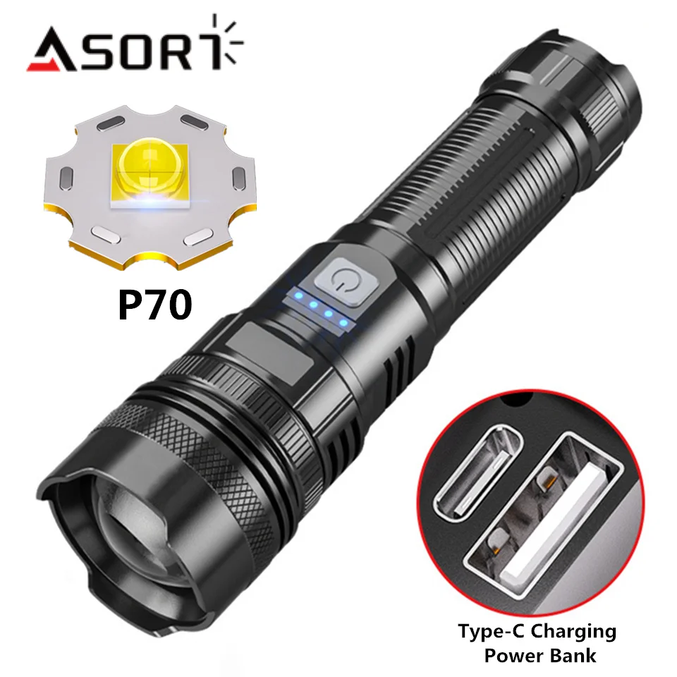 

High Power LED Flashlights Type-C USB Charging Patrol Torch Zoom Glare Multifunctional Lamp Self Defense Emergency Camping Light