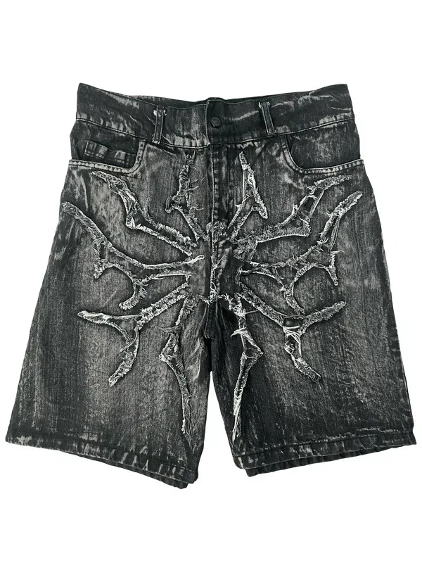 Denim Shorts American Retro Y2K Antique Patchwork for Men And Women