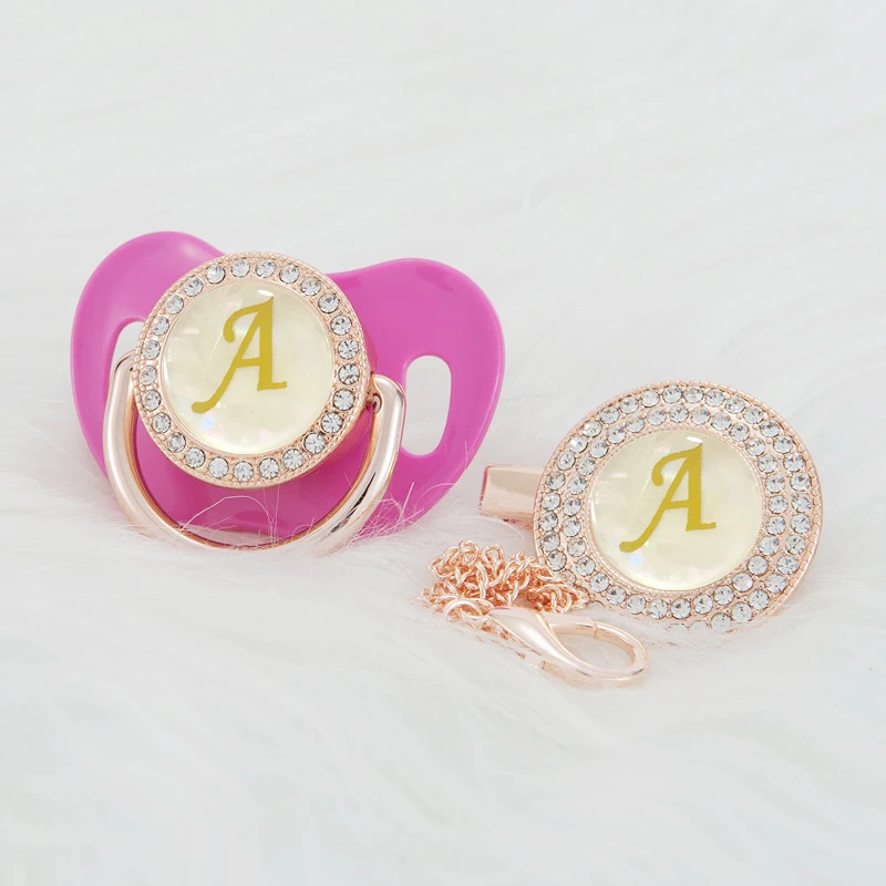 

MIYOCAR unique design pearl Initials letter A rose gold pacifier and pacifier clip BPA free dummy bling unique design LPA2
