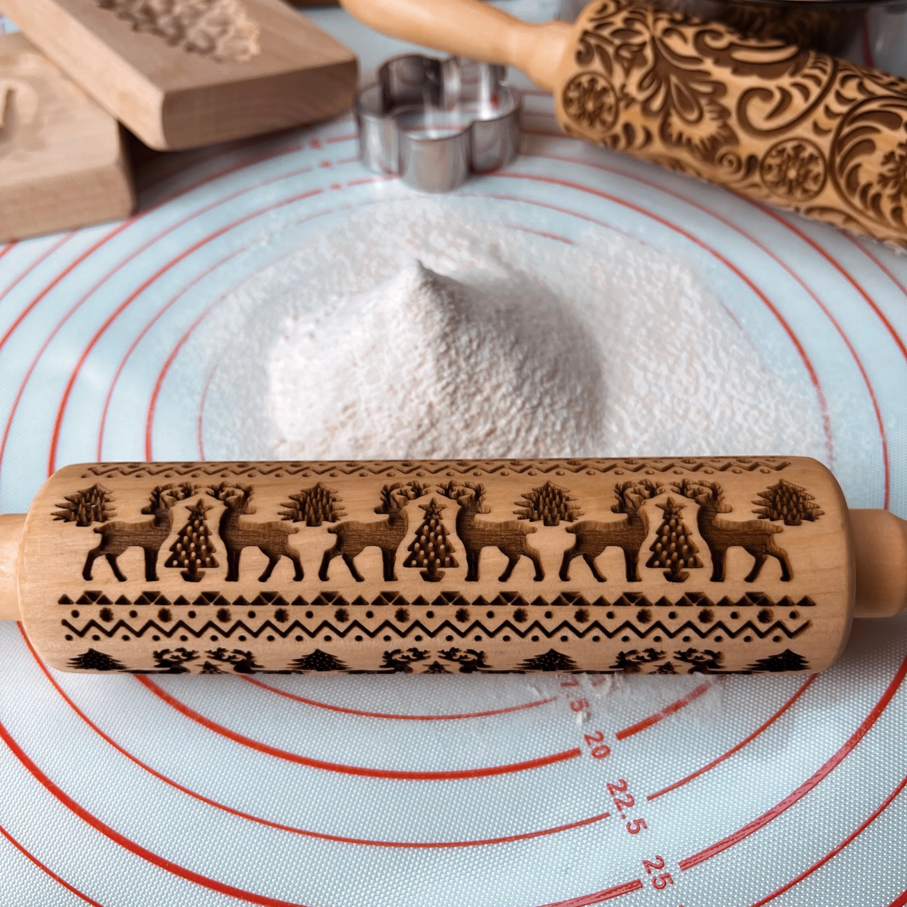 Рождественские Скалки Скалка снежинка лось деревянные скалки тиснение печенье