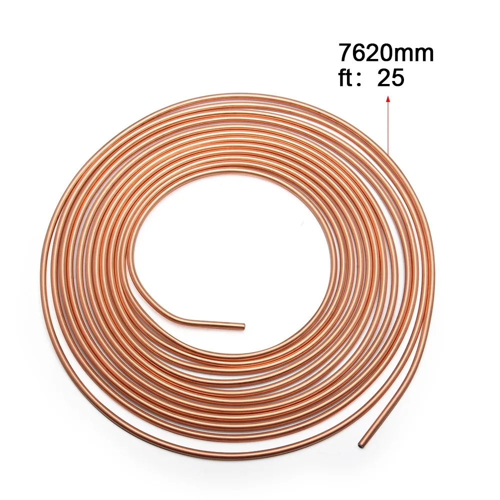 25FT 7.62m Car Roll Tube Coil of 3/16" OD Copper Nickel Brake Pipe Tube Tubing & 16PCS Nuts Galvanized Copper Hose Line Piping brake pipe hose