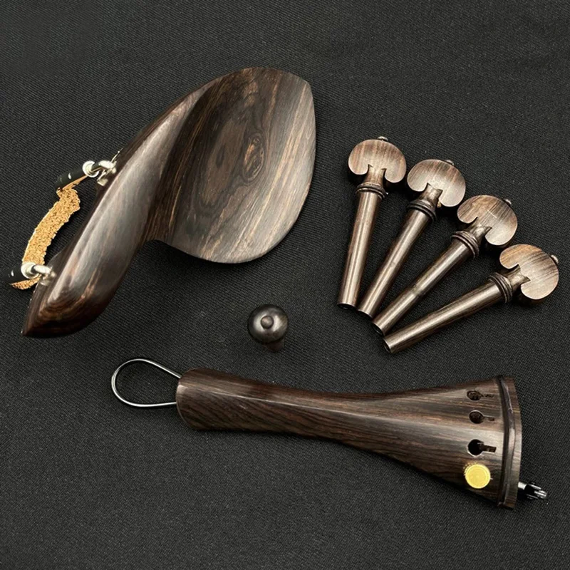 Natural Color Ebony Violin Accessory Set with Pegs, Chin Rest, Tailpiece, Endpin, Finetuner, and Bracket