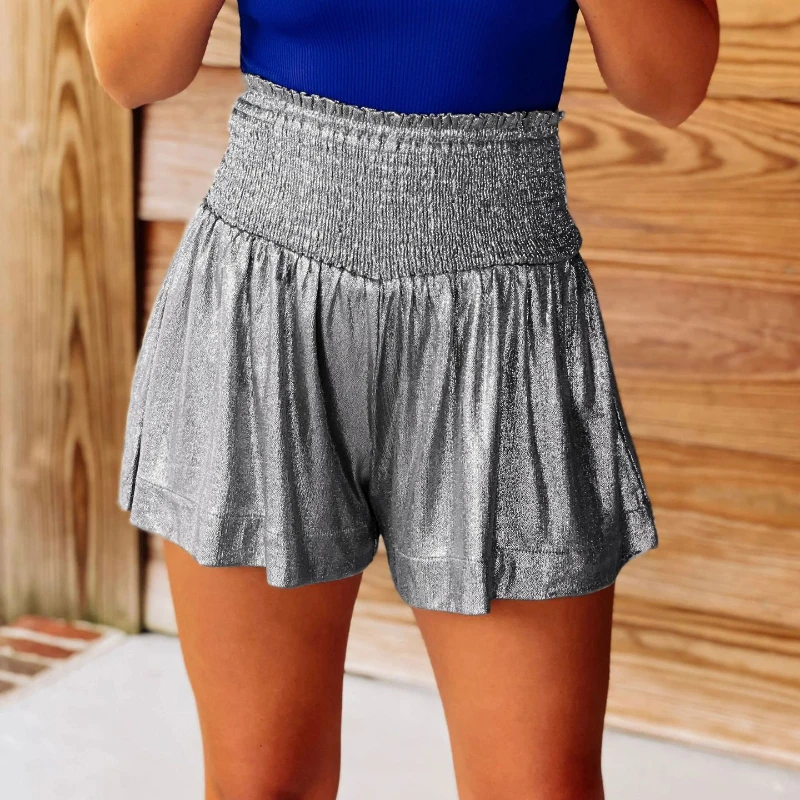 Sparkly Sequined A-Line Mini Shorts Skirt Women High Waist Pleated Ruffle Skater Skort Built-in Shorts Y2k Fashion Streetwear