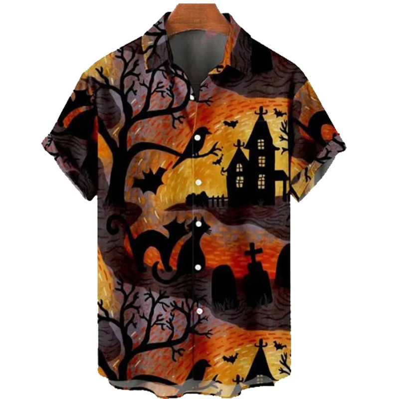 

2023 New Halloween Shirts Pumpkin Head Ghost Pattern 3D Printed Short Sleeve Shirt Trend Loose Fitting Men's Clothing Men's Tops