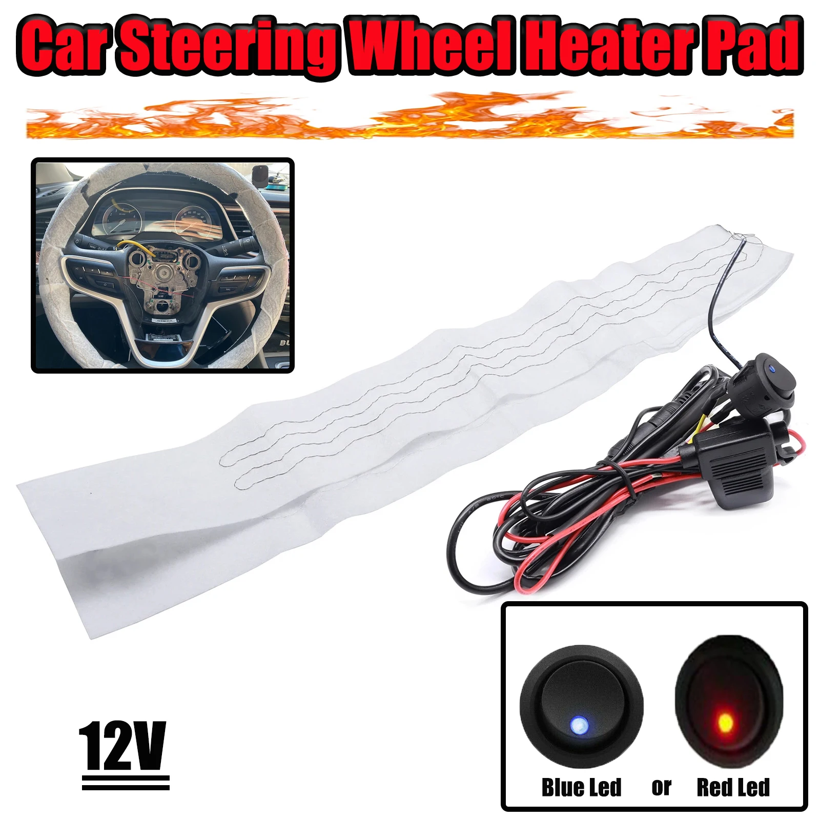 1 Set Auto Lenkrad Heizung Kit Kunststoff Wärme Pads Rot Blau LED  Wireharness Schalter 12V Carbon Faser Pad heizung Warme