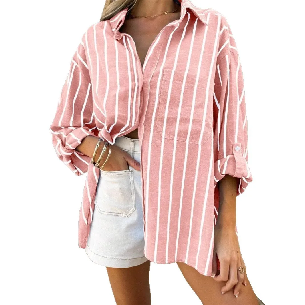 Women Summer Striped Loose Fit Blouse Shirt