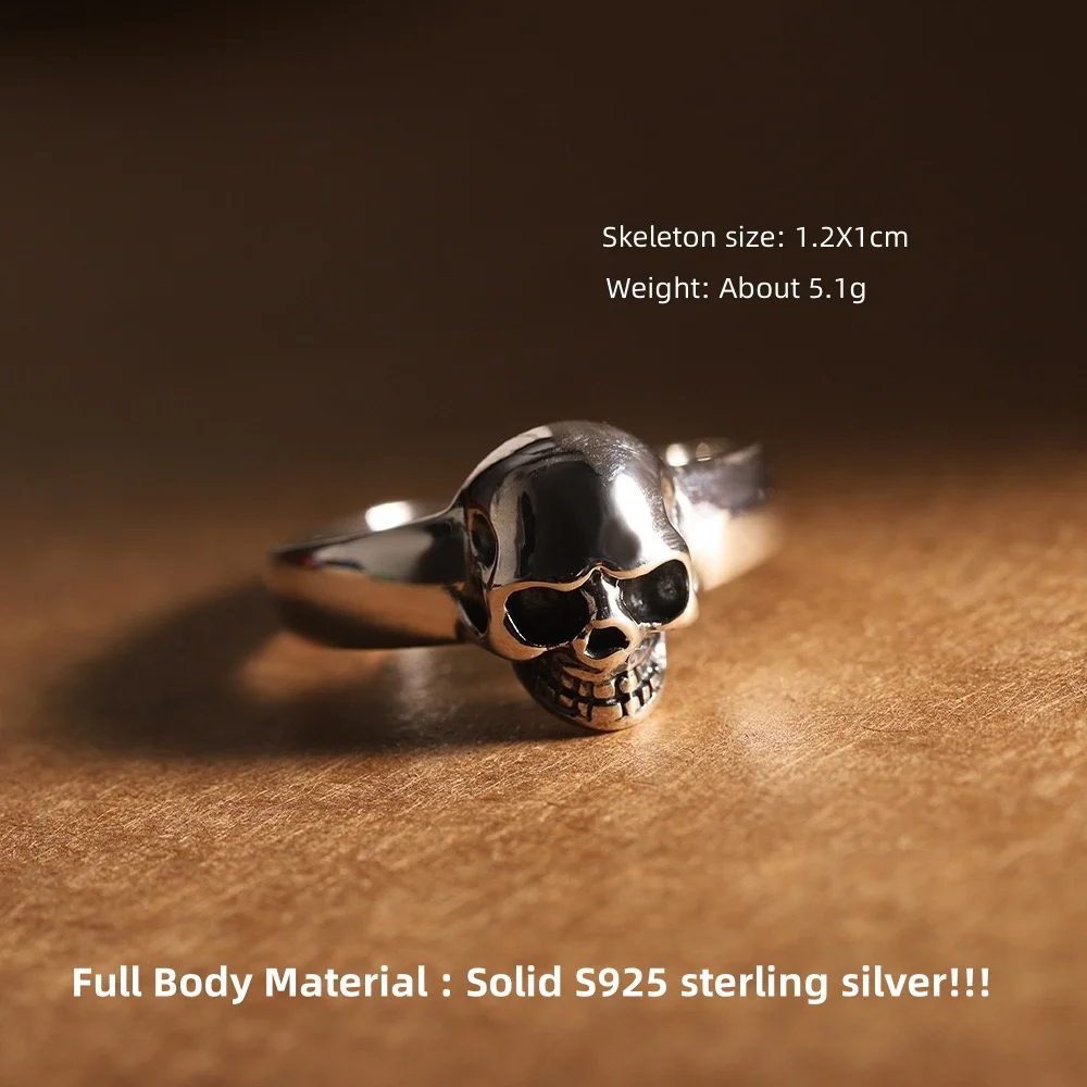 S925 Sterling Silver Vintage Skull Punk Hip Hop Rock Ring for men and women personality simple fashion ring party gift
