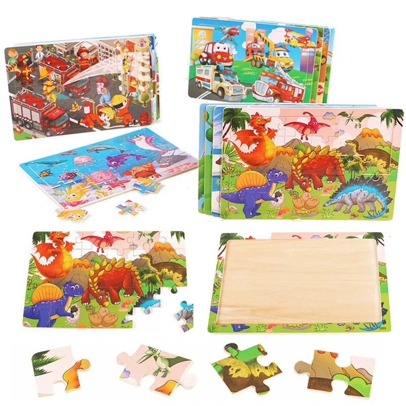 Logic Thinking Intellectual Wooden Game Puzzle Jigsaw Animal Vehicle Cartoon Early Educational Toys For Kids Children Gift wooden puzzles
