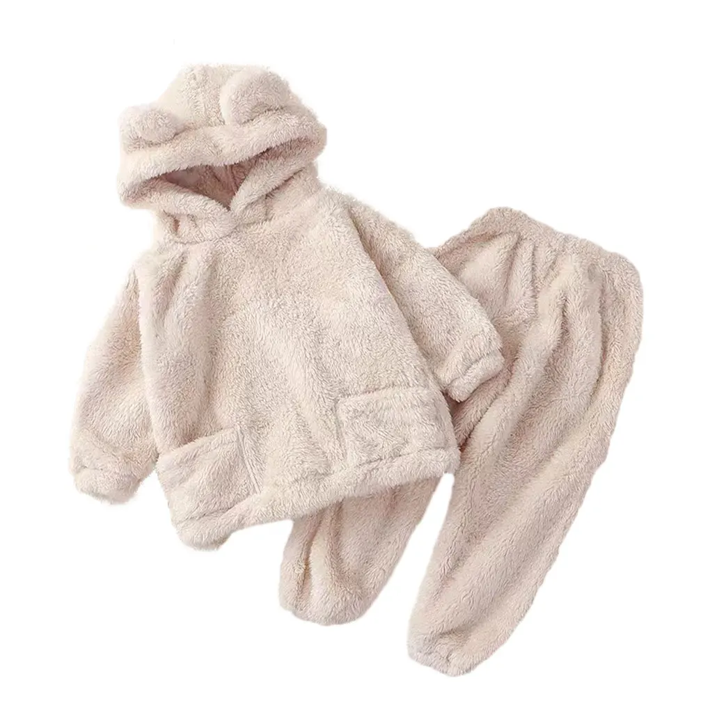 

2pcs Plush Warm Home Pajamas Set Non-toxic Odorless And Hypoallergenic Baby Boys Girls Pajamas Safe