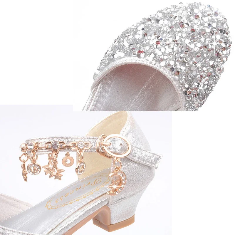 Girls High Heel Shoes Sequin Glitter Shiny Princess Shoe for Kids
