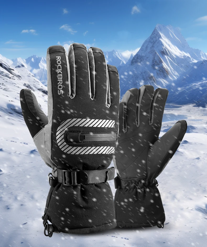 ROCKBROS Winterhandschuhe, Thermo-Fleece, warme Skihandschuhe, Fahrradhandschuhe mit vollem Finger, winddichte Handschuhe, Snowboard- und Motorrad-Fahrradhandschuhe – Detail 1