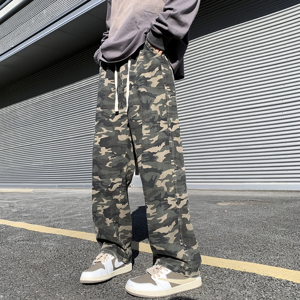 

Новые модные камуфляжные джинсы, Мужские повседневные Прямые брюки, уличная одежда, шаровары в стиле хип-хоп, джоггеры, джинсовые брюки, одежда