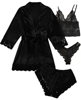 Nouveau salon de sommeil pour femmes nouveaux ensembles de pyjama ensemble européen américain 4 pièces avec dentelle satin jarretelle ensemble d'été pour dormir pyjamas 2