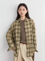 CHIC VEN femmes chemises ample décontracté nouveau ponçage chemise à carreaux à manches longues moyen Long longueur Blouses femmes hauts printemps automne 2025 5