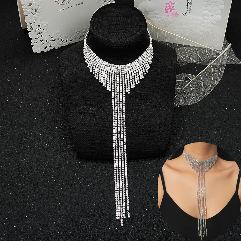 

Women's Fashion Rhinestone Necklace Diamond Tassel Necklace Bone Chain Bridal Party Accessory Wedding Jewelry Gift