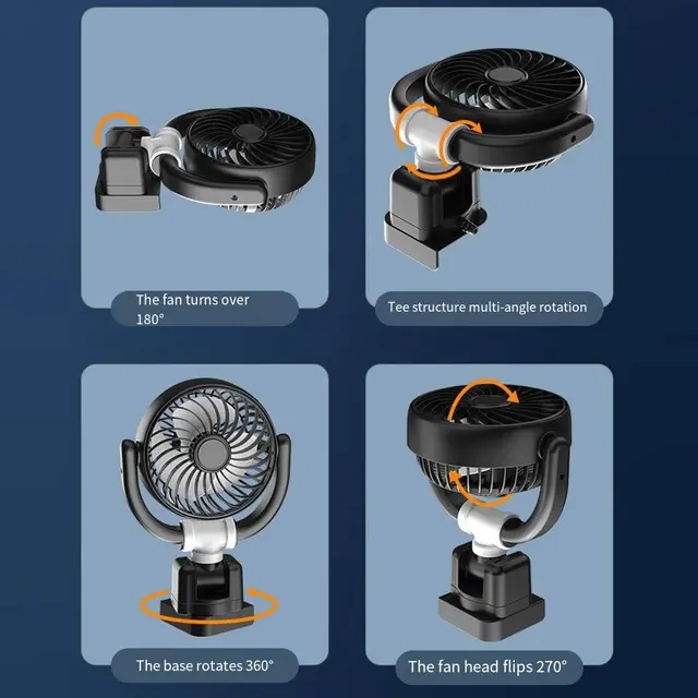 Adjustable Airflow Car Fan Summer Cooling Picnic Comfort 360-degree Rotation Low Power Consumption 150 Cm Cable Length 3