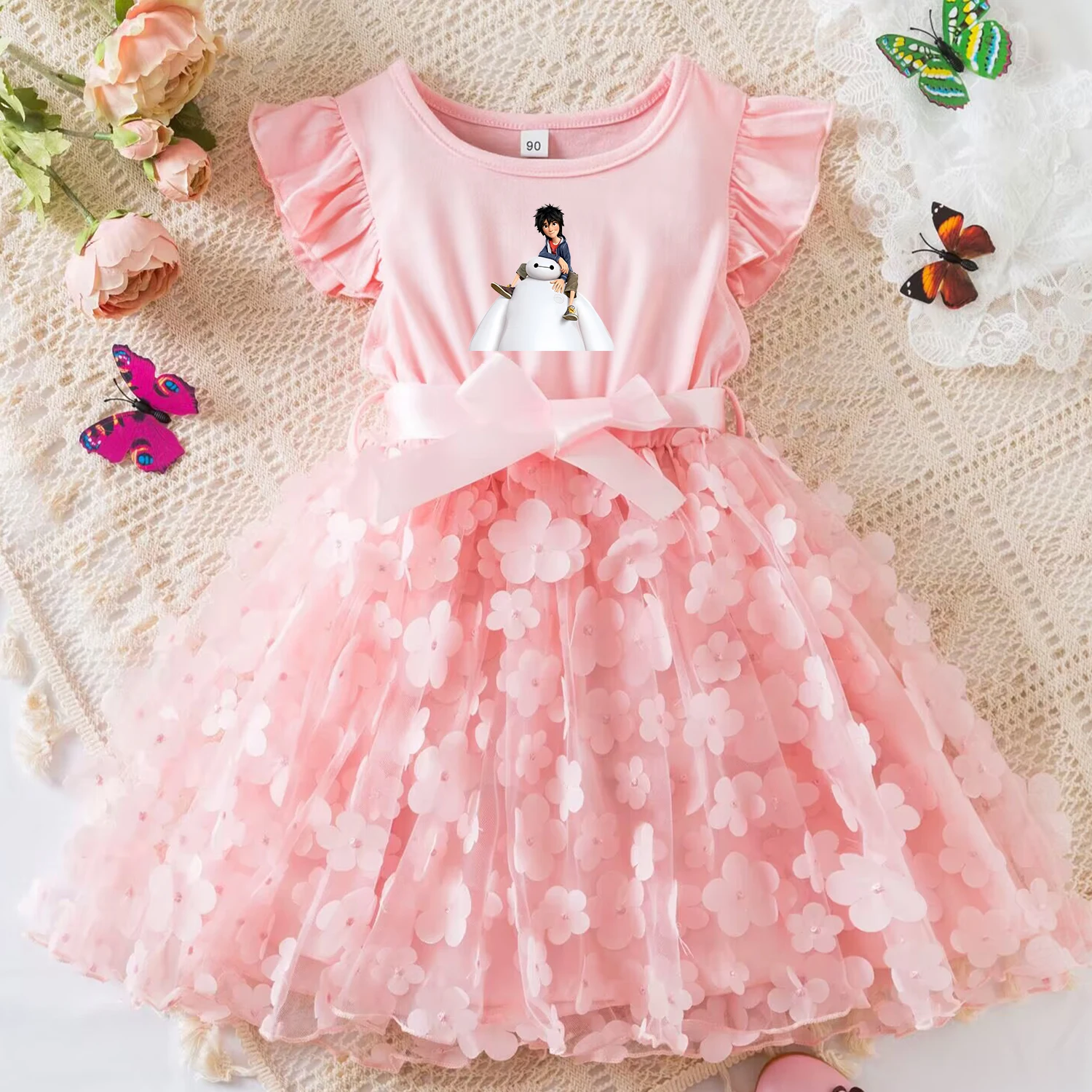Big Hero 6 Baymax Abito Estivo Per Abbigliamento Casual Per Bambini Farfalla 3D Cute Baby Girls Princess Dress Abiti Da Festa 2-6 Anni
