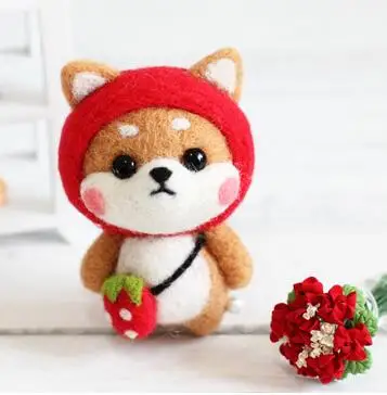 Cartoon Akita dog wool needlepoint kit wool felt needle felting pendant craft needlecraft DIY handmade